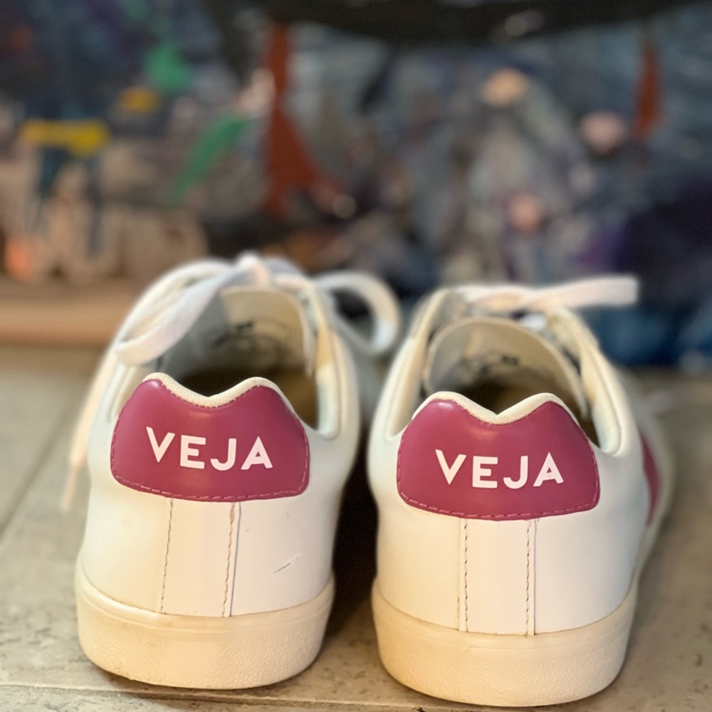 Veja White Sneakers with Pink Detail